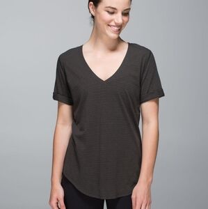 lululemon athletica Black Pinstripe love tee V-Neck Short Sleeve Tee
